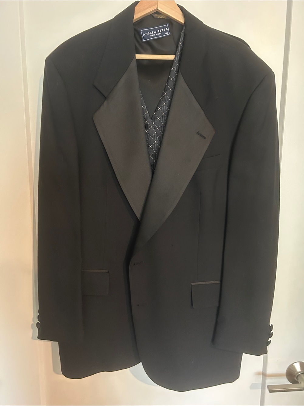 Andrew Fezza Black Satin-Peak Tuxedo Jacket